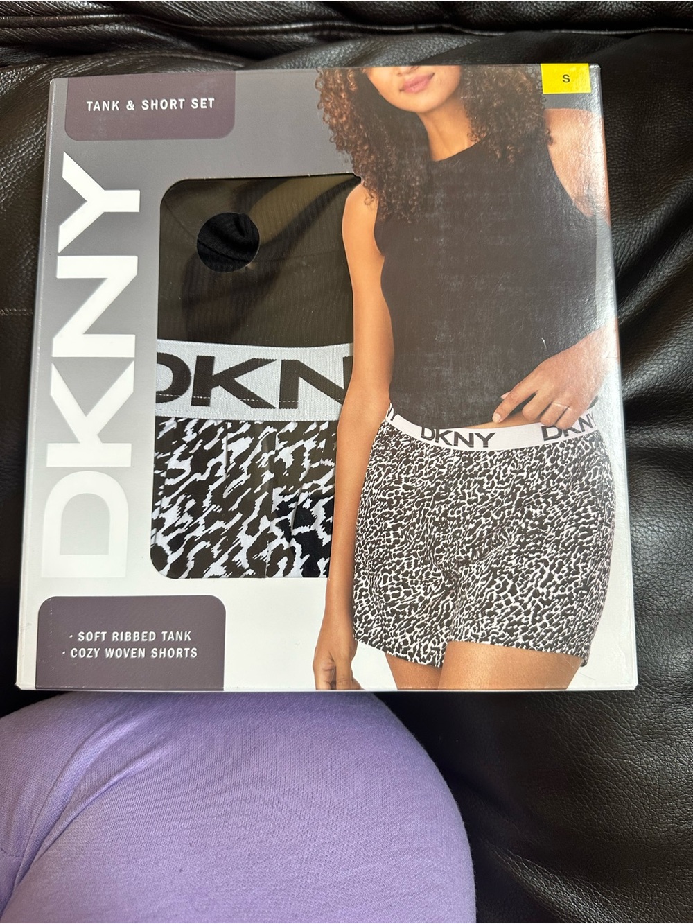 DKNY Black Ribbed Tank with Black and White Animal Print Shorts Set